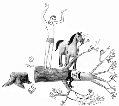 девочка, дерево т лошадь